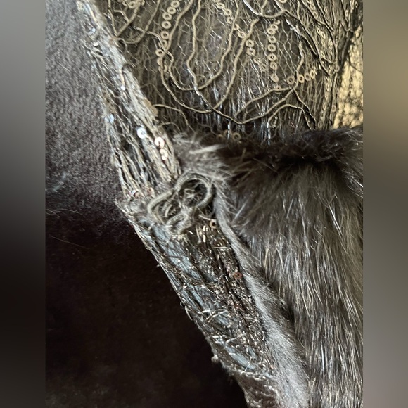 NWT Alberto Makali 100% rabbit fur w/ lace/sequin combo jacket, size L - Picture 3 of 13